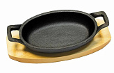 Сковорода овальная чугунная 21*15,5 см, на деревянной подставке, P.L. Proff Cuisine